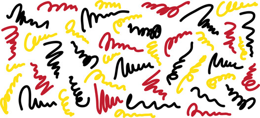 Set hand draw, pattern colorful spiral lines isolated on white