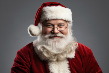 Portrait of a smiling Santa Claus on a gray background