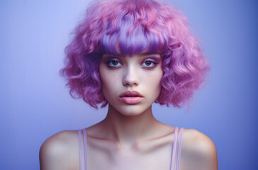 Portrait of a young multiracial woman with a wig