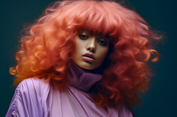 Fototapeta premium Portrait of a young multiracial woman with a wig