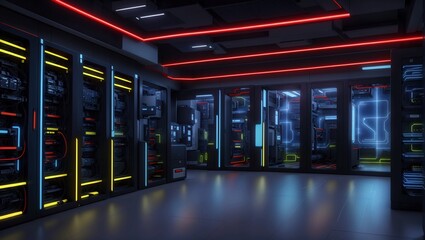 A sleek, modern digital fortress designed to protect your business from potential cyberattacks, with a long-term vision to ensure the data center can handle business evolution. - obrazy, fototapety, plakaty