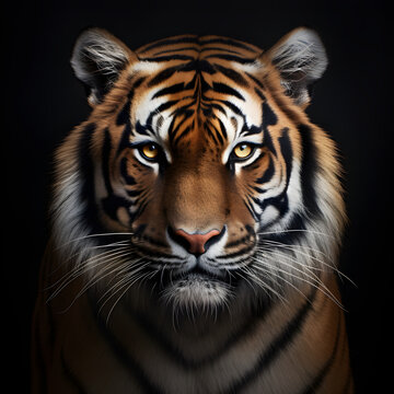 Angry tiger with a black background