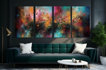 Stunning triptych art adorning home space. Generative AI - obrazy, fototapety, plakaty