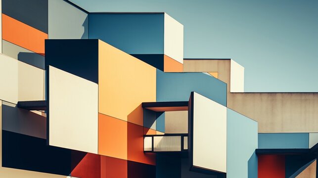 Abstract view of geometric shapes on a modernist building.