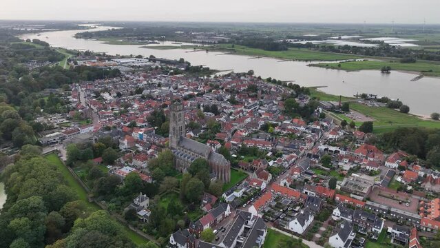 Aerial drone view on Zaltbommel, the Netherlands.