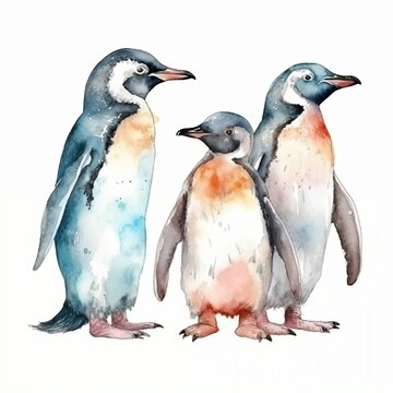 three  penguins on a white background