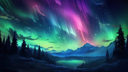 Beautiful Aurora light landscape background. AI generated image