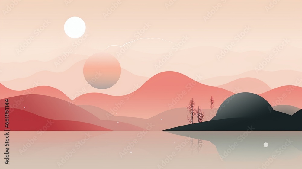 Wall mural craft a minimalist abstract scene using clean, sharp lines and a limited color palette.