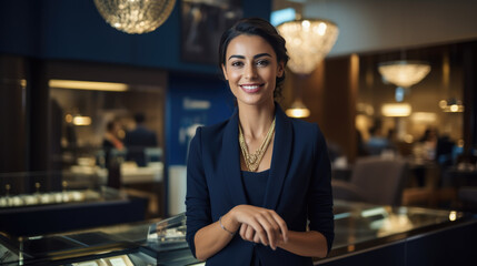 Portrait of a woman working as a consultant in a jewelry store - obrazy, fototapety, plakaty