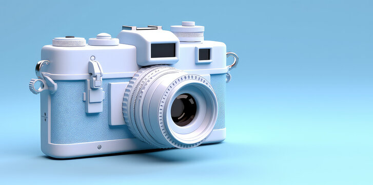 blue photography camera on blue background. generative AI