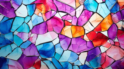 Craft an abstract background that mimics the look of a shattered stained glass window, with fractured colors. - obrazy, fototapety, plakaty