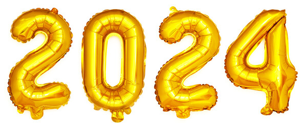 Golden foil balloons with the number 2024.
