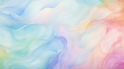 Craft an artistic abstract composition featuring delicate watercolor-like swirls of pastel hues.