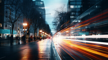 luzes de longa exposição na avenida da cidade movimentada 