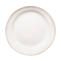 an empty white plate with gold edges isolated on a transparent background - obrazy, fototapety, plakaty