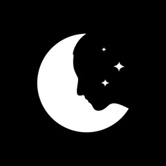 a crescent night with woman face beauty modern minimal simple style mascot character logo design vector icon illustration