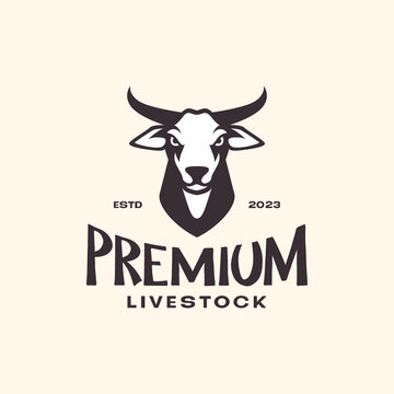cow head portrait livestock beef meat mascot cartoon character vintage hipster simple logo design vector icon illustration
