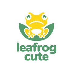 yellow frog golden amphibian cute leaves mascot character cartoon flat clean modern logo design vector icon illustration