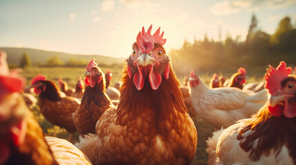 chickens on the farm - obrazy, fototapety, plakaty