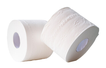 Two rolls of white tissue paper or napkin is stack isolated on white background with clipping path in png file format.