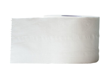 Single roll of white tissue paper or napkin prepared for use in toilet or restroom isolated on white background with clipping path in png file format
