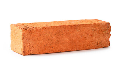 Single cracked old red or orange brick isolated on white background with clipping path