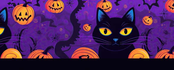 a halloween pattern that has purple halloween cat on it Generative AI