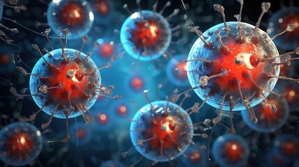 Detail to virus on a human cells, autoimmune reaction, healtcare concept - obrazy, fototapety, plakaty