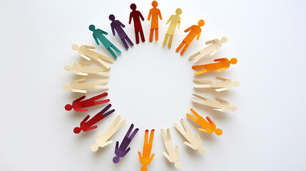 Figuras humanas de papel fazendo círculo sobre fundo branco. Conceito de Diversidade e Inclusão
