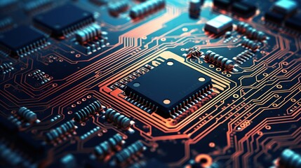 Obraz premium At the Core of Innovation: Extreme Closeup Provides a Glimpse into the Intricacies of Cutting-Edge Circuit Board Layers. Generative AI