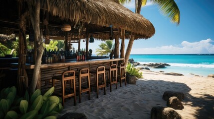 Lush Tropical Background Set Around a Vibrant Tiki Bar