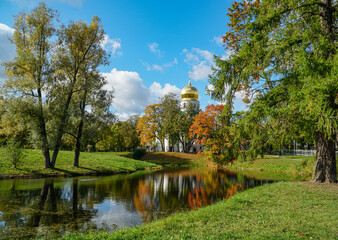 Fototapeta na wymiar autumn landscape with church