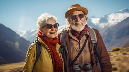 
elderly couple trekking in Bariloche, Argentine Patagonia, traveling through Latin America, nomadic style