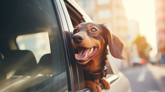 Dog travel by car Clos up Generative Ai