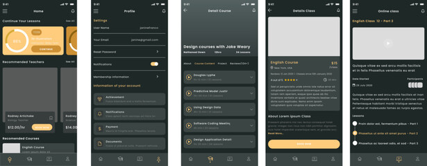 Online Learning, English classes, Courses and Education Mobile App Ui Kit Template