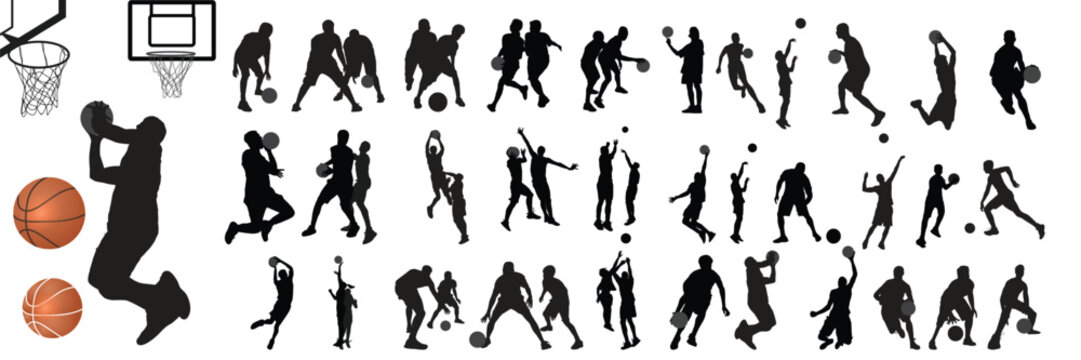 Vector set of Basketball players silhouettes. Stock illustration.
