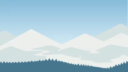Gordijnen Winter mountain and trees landscapes background flat vector illustration © sahutian
