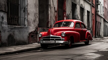 Old red car in Havana, Cuba. Classic american car