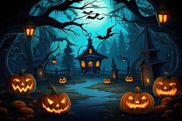 halloween dark background with pumpkins Generative AI