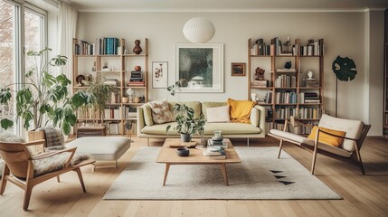 color of a nordic style living room - obrazy, fototapety, plakaty