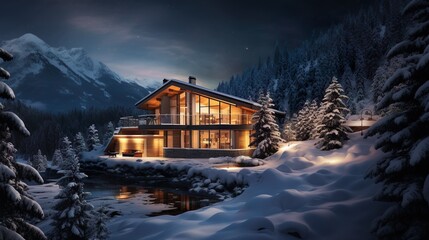 a snow-covered view of a high-end private villa