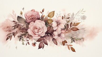 Design a watercolor composition with a vintage twist, incorporating faded sepia tones and dusty rose accents.