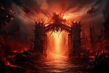 Relentless Gate fire hell. Danger heat inferno. Generate Ai
