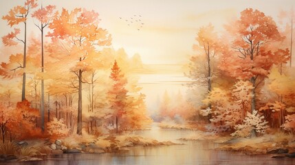 Design a watercolor-inspired masterpiece with rich, layered textures and autumnal shades.