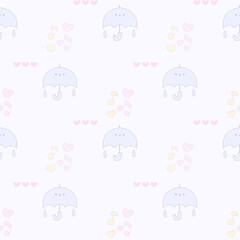 Cute Seamless pattern kawaii sweet animals cartoon character melody for card, textile, cover, kids fashion design illustration , pink, blue, purple background umbrella