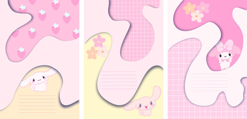 Set My notebook cover melody cartoon animals character on pink background for pre school kids kawaii graphic design vector art