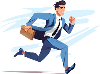  Man businessman running with briefcase, flat illustration