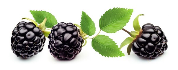 Fresh green leafy blackberries, on white background. generative AI