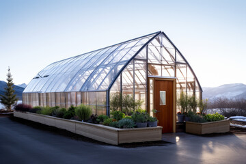 Fototapeta premium glass, glass greenhouse, greenhouse, plants, spring, comfort, nature, berries, vegetables, household, dacha, vegetable garden, garden, house, village, landscape, cottage, mountain, wooden, old, sky, b