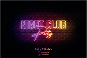 Neon effect for edible text neon style effect logo and night club logo and night party poster text